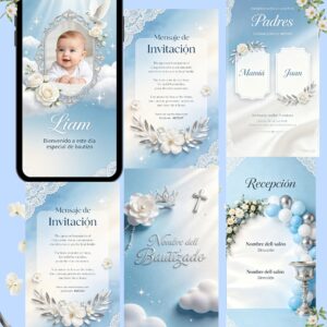 Invitación de Bautizo Niño Editable en Canva